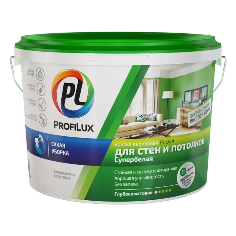 Краска акриловая для Стен и потолков PL-04A Супербелая "Profilux" (14 кг)