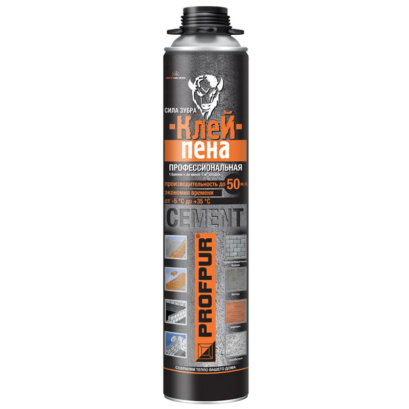 Клей-пена Всесезонная «Profpur Cement» (850 мл, 990 г)