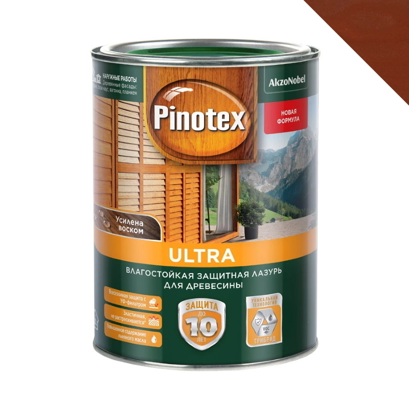 Лазурь влагостойкая Красное дерево "Pinotex Ultra" (1 л)