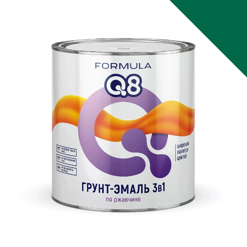 Грунт-эмаль по ржавчине 3 в 1 "Formula Q8" Зеленая (2,7 кг)