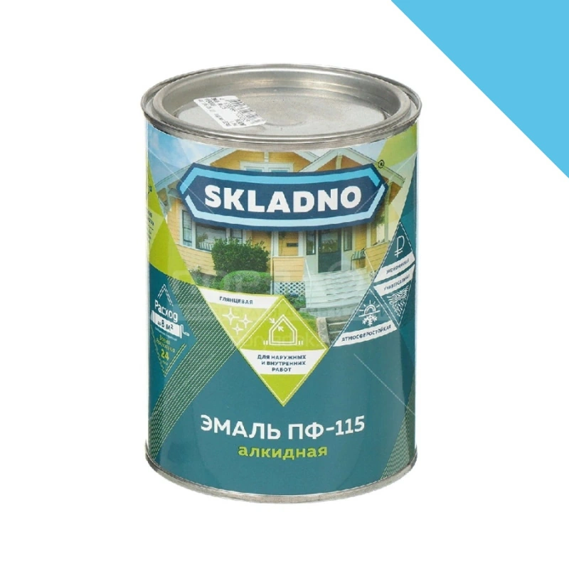 Эмаль ПФ-115 Светло-голубая "Skladno" (0,8 кг)