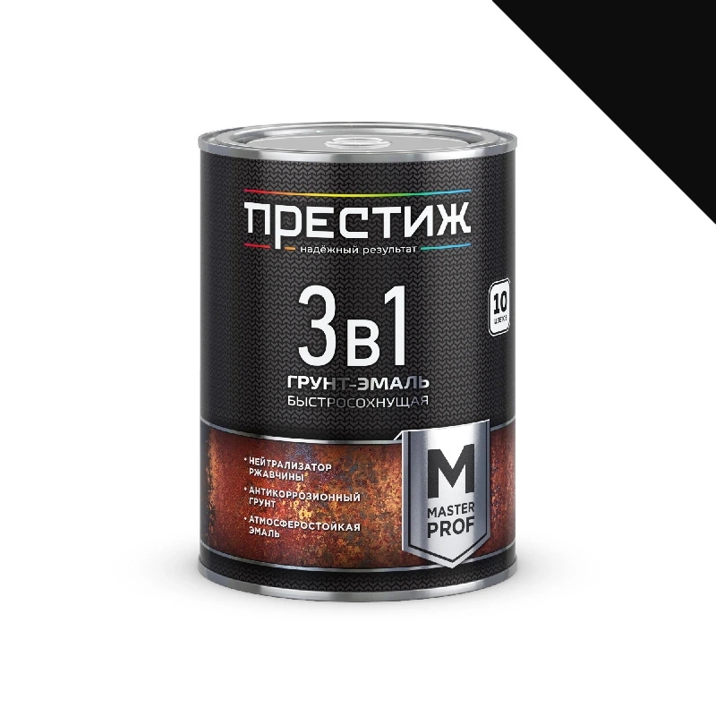 Грунт-эмаль 3 в 1 быстросохнущая "Престиж" Черная (0,9 кг)