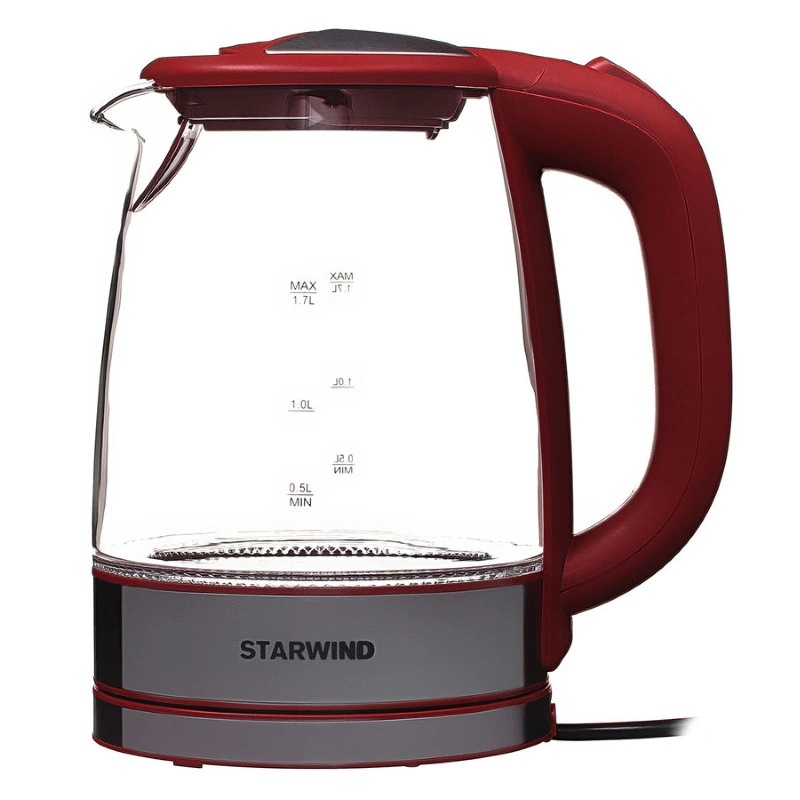 Чайник электрический стеклянный, Бордовый "StarWind" (2200 Вт, 1.7 л)