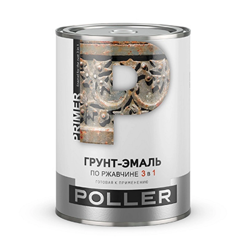 Грунт-эмаль по ржавчине 3 в 1 "Poller" Сигнальный-Серый RAL 7004 (0,8 л)