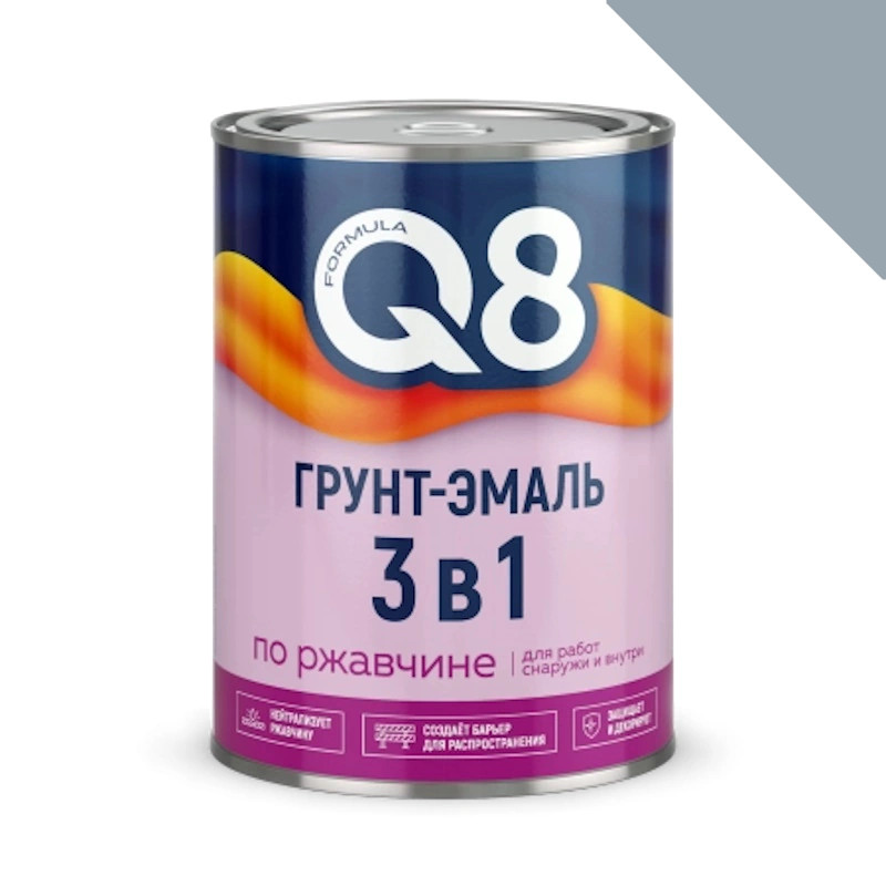 Грунт-эмаль по ржавчине 3 в 1 "Formula Q8" Серая (0,9 кг)